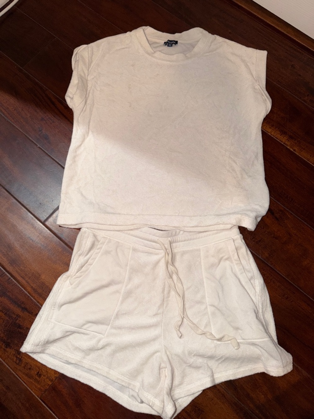 Cream Terry Cloth Two-Piece Lounge Set